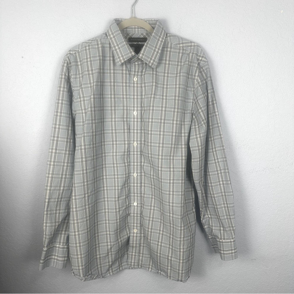 Banana Republic Men’s Large Plaid Slim Fit Tailored Long Sleeve Button Up Shirt